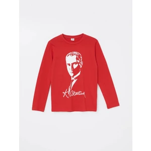 Bisiklet Yaka Atatürk Baskılı Uzun Kollu Erkek Çocuk Tişört
