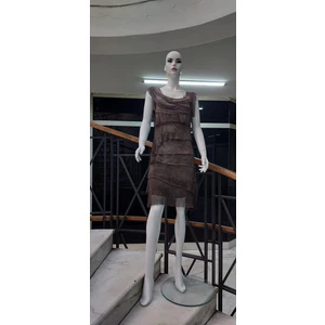 Kat Kat Taşlanmış Mini Ipek Elbise