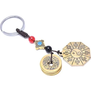 Feng Shui Bagua Aynalı ve Çin Şans Paraları Figürlü Anahtarlık