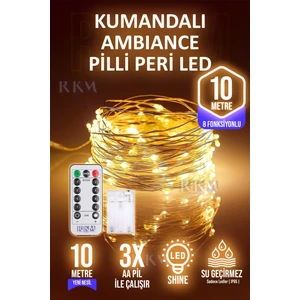 10 Metre Kumandalı Pilli Peri LED Gün Işığı Renginde Dekoratif 8 Fonksiyonlu 3 Adet Aa Kalem Pilli