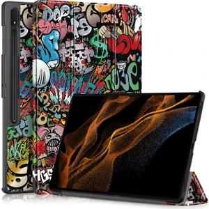 Seashell Digital Deri Samsung Galaxy Tab S9 Ultra SM X910 X916B SM X918 Üç Katlı Stand Graffiti Tablet Kılıfı (Yurt Dışından)