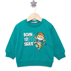 Basic Az Şardonlu Kedi Desenli Sweatshirt Erkek Bebek