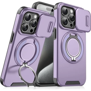 Deppo Trend iPhone 14 Pro Uyumlu Kılıf Kamera Korumalı Sürgülü 360 Dönebilen Magsafe Stand Renkli Tank Kapak