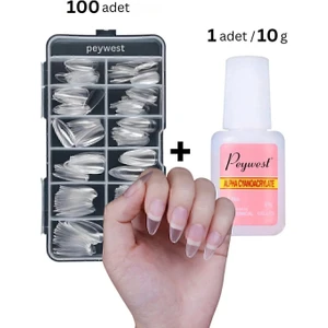 Yeni Nesil Pro Tırnak Seti (100LÜ Badem Protez Tırnak + 10 gr Fırçalı Extra Güçlü Yapıştırıcı)