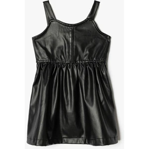 Deri Görünümlü Elbise Askılı Pileli