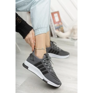 Çiğdem Kundura Çiğdem Çok Rahat Süs Bağlı  Fileli Sneaker Ayakkabı(Axs) - Füme-Beyaz-Siyah - 38