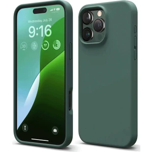 iPhone 16 Pro Max Kılıf Antibakteriyel Esnek Soft Parmak İzi Yapmaz Liquid Silikon - Koyu Yeşil