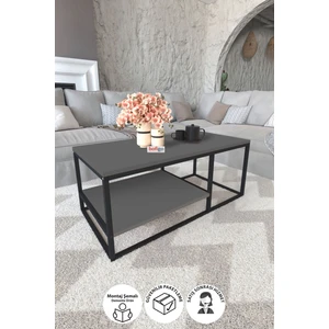 Metal Orta Sehpa 2 Raflı Orta Sehpa Dekoratif Sehpa Nisa Antrasit