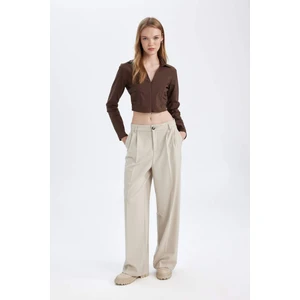 Klasik Pantolon Wide Leg Geniş Bol Paça Fleto Cepli Yüksek Bel Standart Boy Basic Düz D8150AX24AU