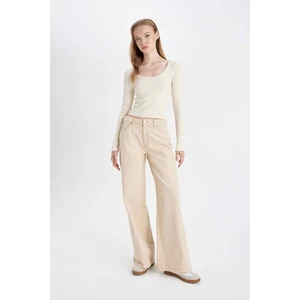 Gabardin Bej Pantolon Wide Leg Geniş Bol Paça Normal Bel Basic Düz D3766AX24AU
