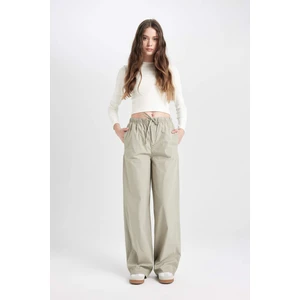 CoooCoool Straight Fit Lastikli Bel Bağcıklı Cepli Basic Düz Poplin Pantol D3764AX24AU