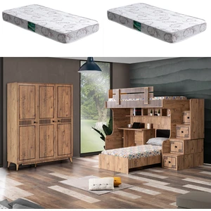 Natural Ranza Karyola Çalışma Masası, 3 Kapaklı Dolap + 2 Adet Comfort Yatak