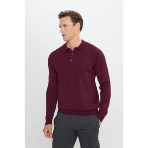ALTINYILDIZ CLASSICS Erkek Bordo Tüylenme Yapmayan Anti Pilling Kumaş Standart Fit Normal Kesim Polo Yaka Triko Kazak