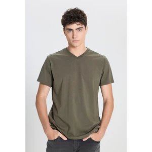 Altınyıldız Classics Erkek Haki Slim Fit Dar Kesim %100 Pamuk V Yaka Tişört