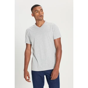 Altınyıldız Classics Erkek Gri Melanj Pamuklu Slim Fit Dar Kesim V Yaka Tişört