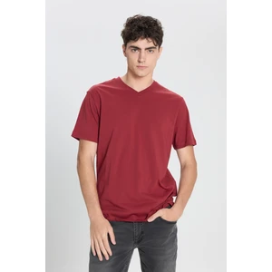 Altınyıldız Classics Erkek Bordo Slim Fit Dar Kesim %100 Pamuk V Yaka Tişört