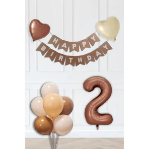 Retro Renkler Doğum Günü Parti Seti Çikolata Kahve Yaş Balonlu Kraft Banner Balon Zinciri Seti