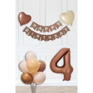 Retro Renkler Doğum Günü Parti Seti Çikolata Kahve Yaş Balonlu Kraft Banner Balon Zinciri Seti