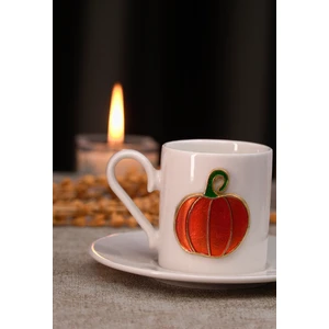 Heda Porselen Balkabağı Kabartmalı 4 Parça 2 Kişilik Kahve Fincan Seti