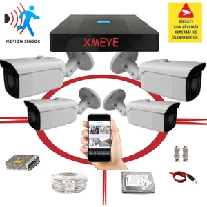4'lü Hareket Algılayan 5 Mp Sony Lens 1080P 24 SMD LED Metal Kasa Güvenlik Kamerası Seti_BS 224