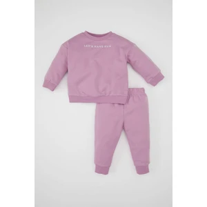 Kız Bebek 2'li Takım Bisiklet Yaka Baskılı Sweatshirt Jogger Beli Lastikli Eşofman Altı D0814A524AU