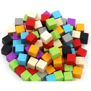 Renkli -2cm x 2cm x 2cm - 60Adet Ahşap Blok Küp