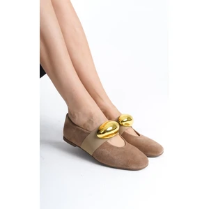 Mubiano Collection Mubiano Hakiki Deri Collection Kadın Gold Toka Detaylı Süet Babet Bej - MCRGN8037 - BJ