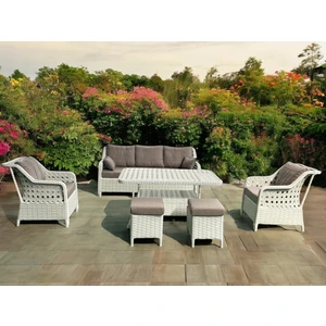 Tu Tienda Ronda Alüminyum 3+1+1+2puf+Masa Rattan Bahçe Balkon Mobilyası Beyaz Örgü,sütlü Kahve