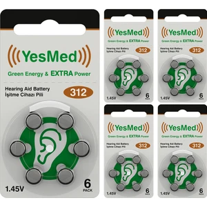 Yesmed Extra Power 312 Numara Işitme Cihazı Pili (5 Paket x 6 Adet = 30 Adet Pil)