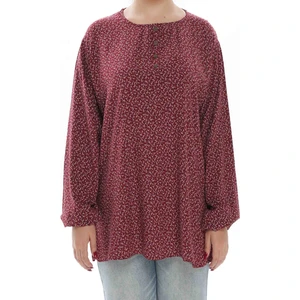 Moda Şen Pamuklu Dokuma Kumaş Bordo Büyük Beden Kadın Bluz