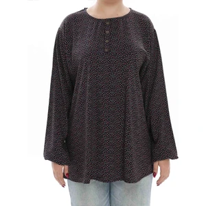Moda Şen Siyah Desenli Pamuklu Büyük Beden Kadın Bluz
