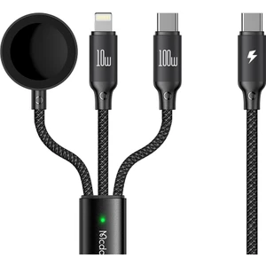 Forestl Digital Beta Serisi 1,2 M Usb-C-Type-C + Ip + Apple Watch 3'ü 1 Arada Şarj Kablosu Için Kablosuz Şarj Cihazı, Siyah (Yurt Dışından)