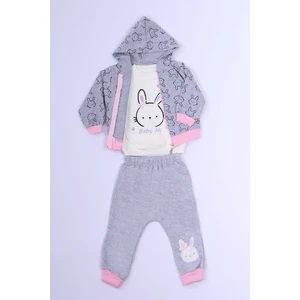 Kız Çocuk 3`lü Takımı Tavşan Baskılı Kapşonlu C3