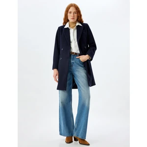 Uzun Kaşe Kaban Kalın Örme Kruvaze Düğmeli Cepli