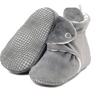 Ella Bonna Kadife Bebek Pandufu, Kaydırmaz Taban Ev Botu, Kreş Ayakkabısı, Organik Pamuk Patik, Gri