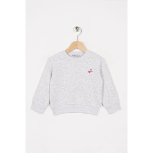 Bisiklet Yaka Uzun Kol Kalp Nakıslı Karmelanj Renk Kız Çocuk Sweatshirt