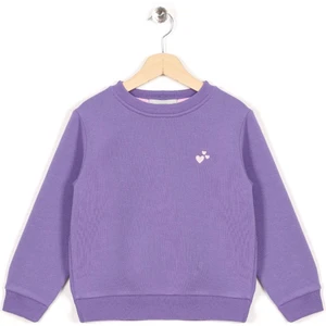 Bisiklet Yaka Uzun Kol Kalp Nakıslı Mor Renk Kız Çocuk Sweatshirt