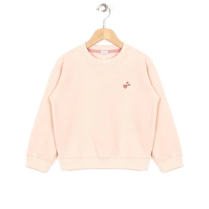 Bisiklet Yaka Uzun Kol Kalp Nakıslı Somon Renk Kız Çocuk Sweatshirt