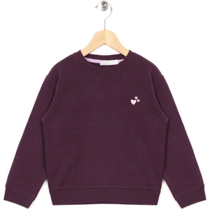 Bisiklet Yaka Uzun Kol Kalp Nakıslı Murdum Renk Kız Çocuk Sweatshirt