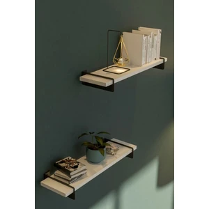 İda Wooden Alto Demir Ayaklı Duvar Rafı - Demir Ayaklı Beyaz Duvar Kitaplığı 2 Adet