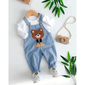 Miniğimin Cicileri Ayıcık Panç Işleme Erkek Bebek Salopetli takım - Mavi