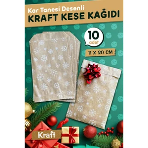 Kar Tanesi Desenli Kraft Kese Kağıdı 11x20 cm 10 Adet Şık Sunumlar İçin