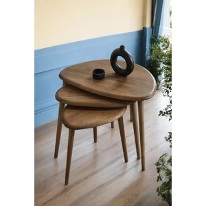 Doğal Ahşap Zigon Sehpa Masif 3'lü Set