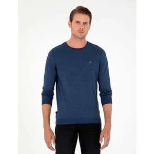 Pierre Cardin Erkek İndigo Melanj Slim Fit Bisiklet Yaka Basic Triko Kazak 50296621-VR155