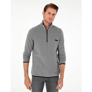 Pierre Cardin Erkek Gri Regular Fit Yarım Fermuarlı Polar Sweatshirt 50298973-VR024