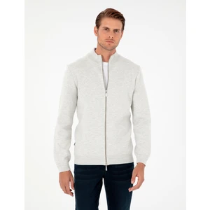 Pierre Cardin Erkek Açık Gri Melanj Regular Fit Fermuarlı Triko Hırka 50296442-VR091