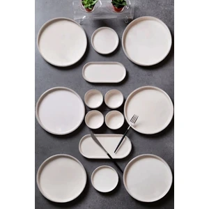 Kitchen Life 14 Parça 6 Kişilik Krem Renkli Stackable Kahvaltı Takımı - Kahvaltılık