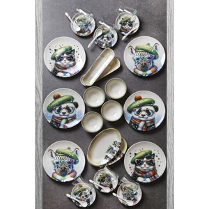 32 Parça 6 Kişilik Ice Age Porselen Yemek Takımı Bone China - Kahvaltı Takımı