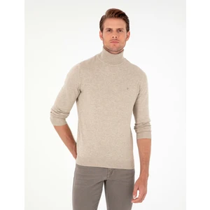 Pierre Cardin Erkek Kum Melanj Slim Fit Balıkçı Yaka Basic Triko Kazak 50296602-VR123