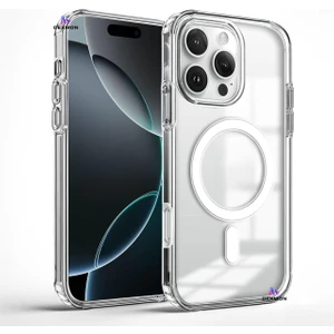 iPhone 16 Pro Max Kılıf Magsafe Şarj Özellikli Arkası Sararmaz Sert Şeffaf Pc Kenarı Silikon Kapak